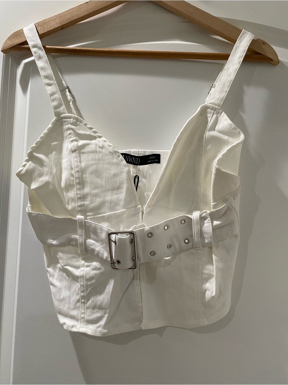 White Belted Bustier Crop Top by ANWND